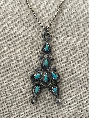 Turquoise Teardrop Sterling Native Pendant Necklace - Silver Turquoise